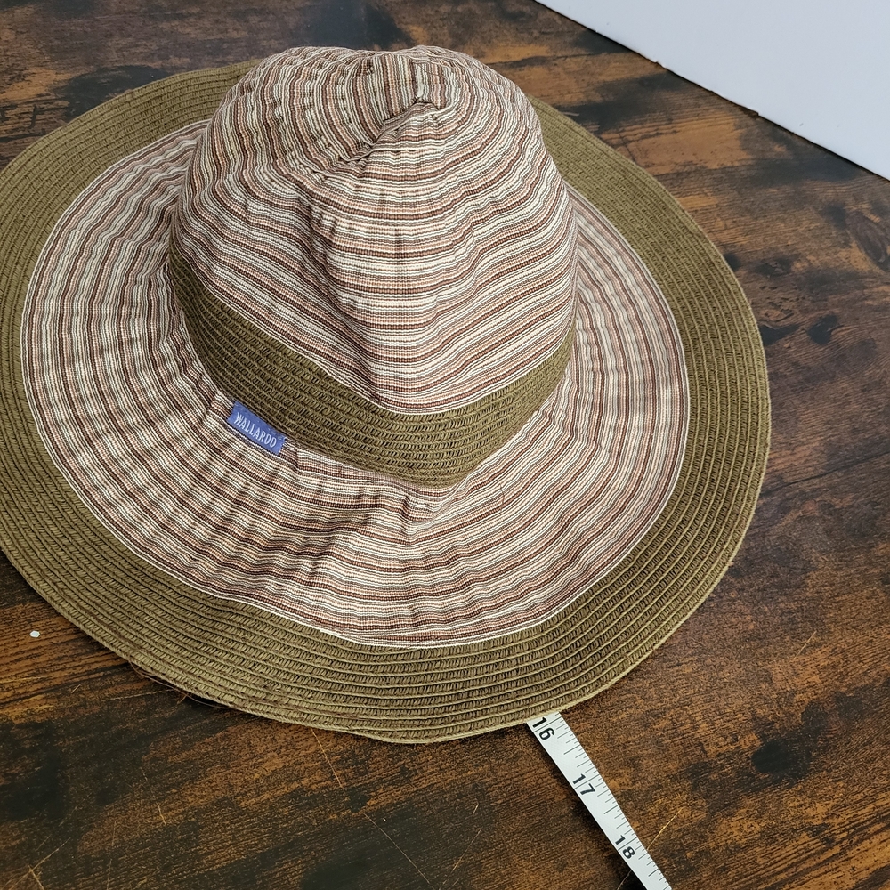 Wallaroo UV Ginger Floppy Sun Hat Women's Striped Beige Wide Wire Brim Packable - Picture 7 of 8